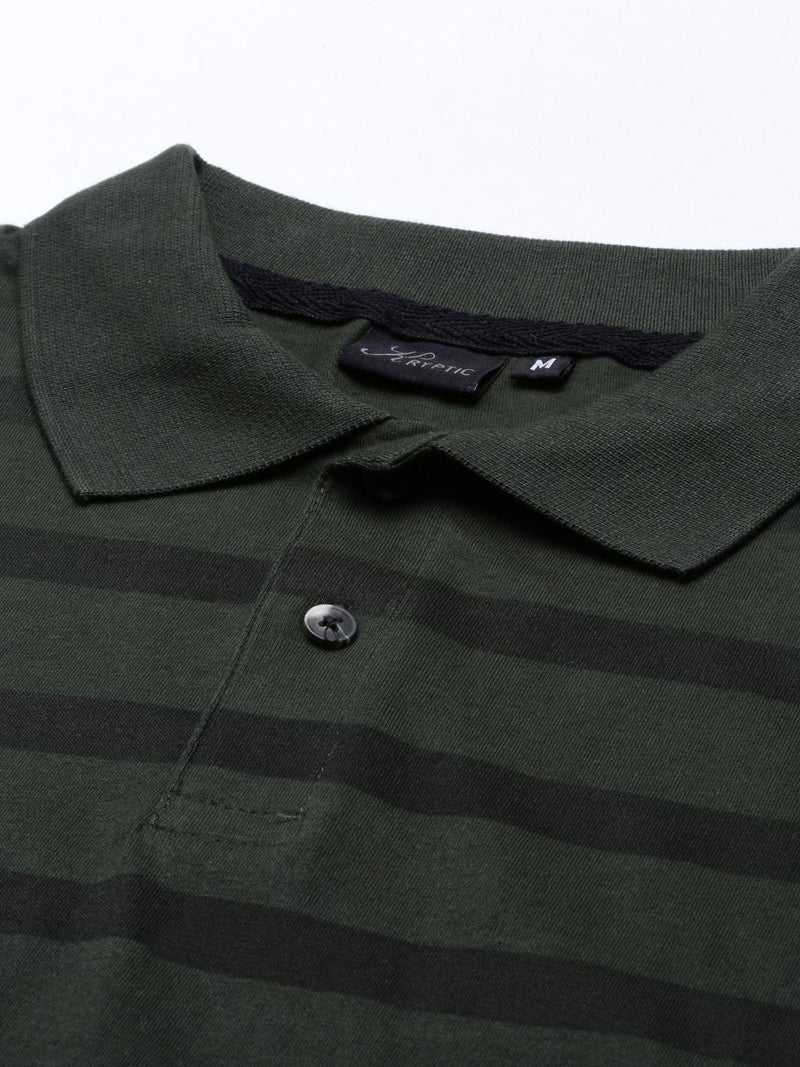 Kryptic Cotton Stripes Half Sleeves Mens Polo T-Shirt
